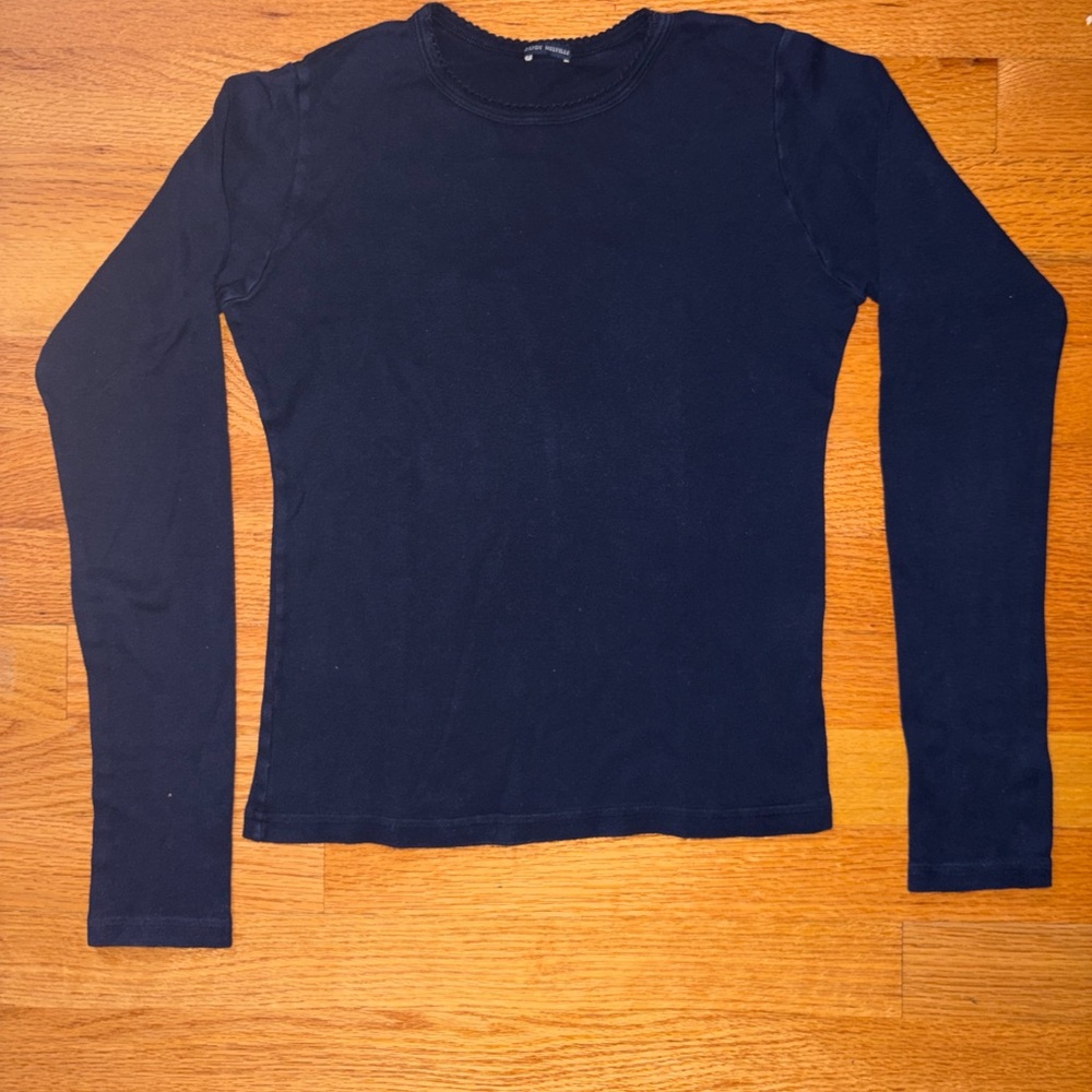Brandy Melville Navy Ribbed Crewneck Top